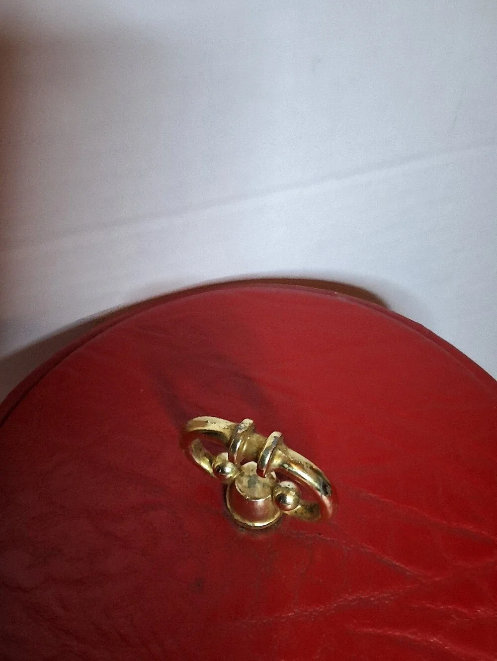 Vintage Georges Briard Red Vinyl Ice Bucket Gold Tone Handle Mid Century Barware